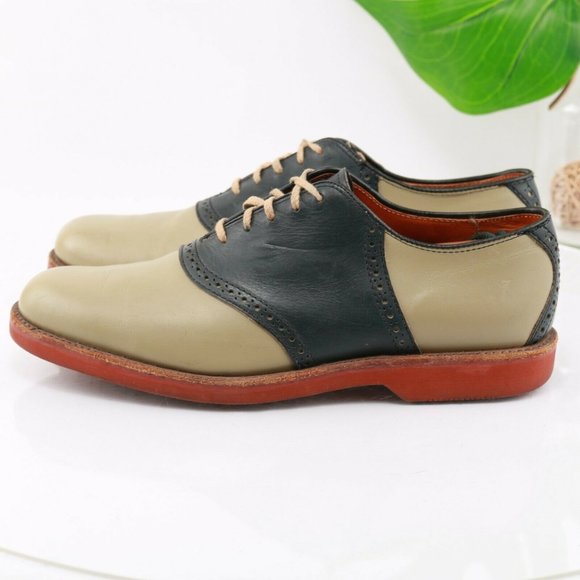 Vintage Cole Haan USA Saddle Oxford Men Size 9.5 D Beige Navy Blue Leather Comfy - Picture 7 of 12